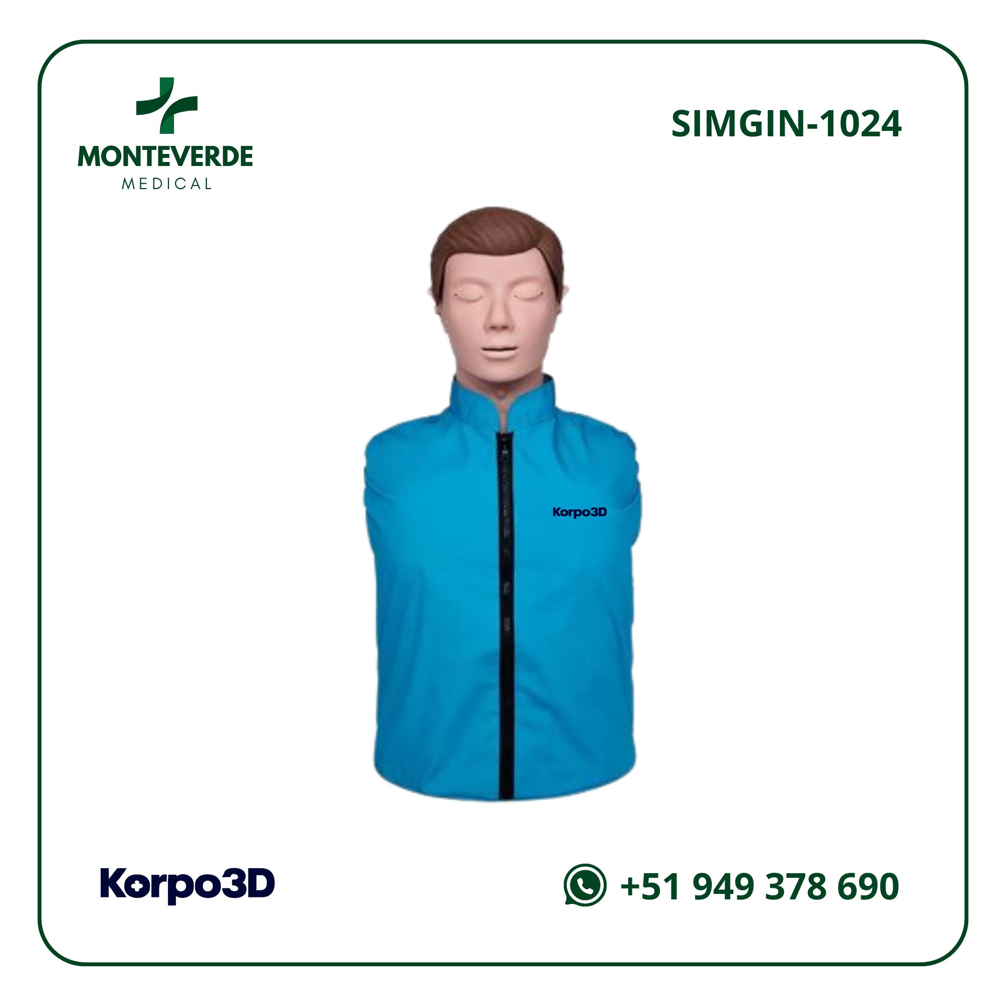 Maniquí de REANIMACIÓN CARDIOPULMONAR para adulto medio cuerpo